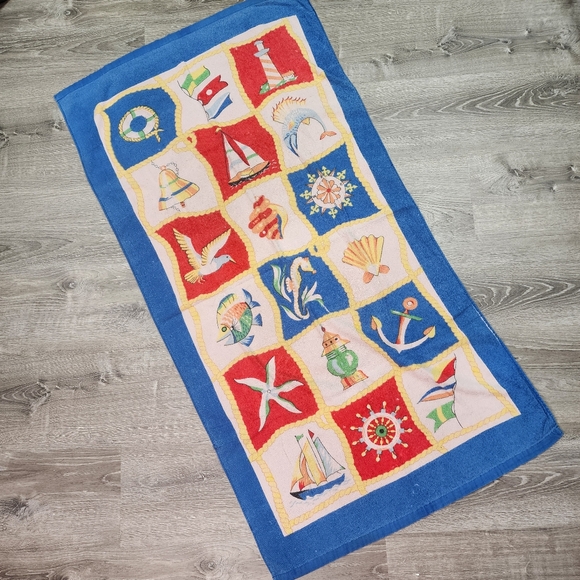 American Vintage Other - 90s VINTAGE Flag Beach Pool Towel Nautical Sailboat Wheel Anchor